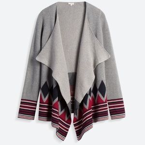 Grey En Crème Alli Navy and Red Border Print Cardigan
